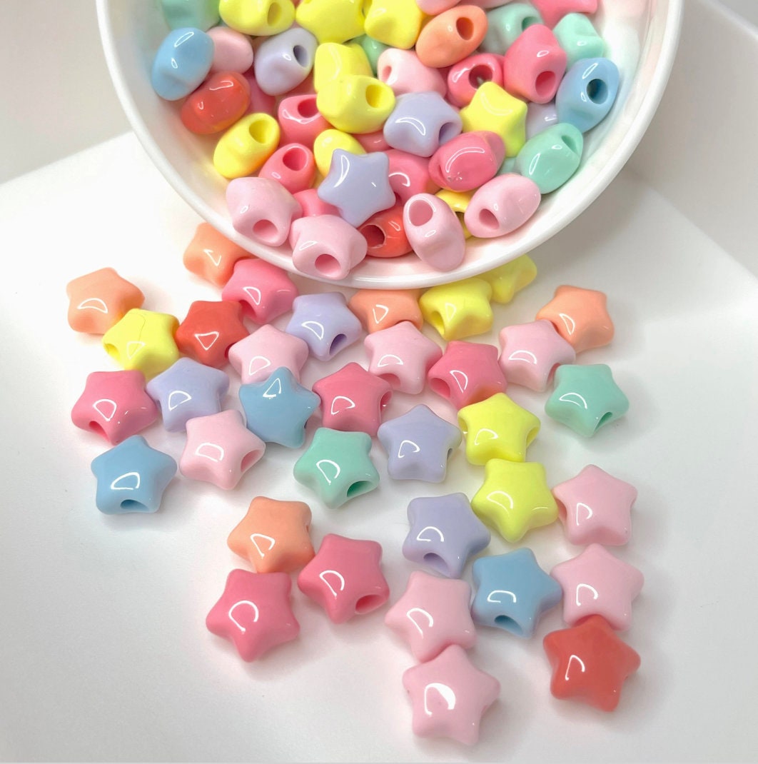 BULK 14MM Pastel Puffy Star Acrylic Spacer Beads