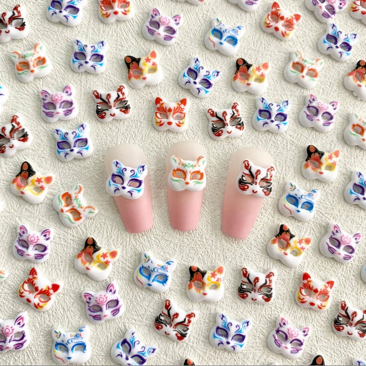 Kitsune Fox Mask, Animal Theme Nail Art Charm, Mini Cabochon (10mm x 11mm)