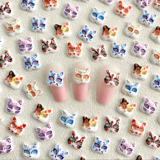 Kitsune Fox Mask, Animal Theme Nail Art Charm, Mini Cabochon (10mm x 11mm)