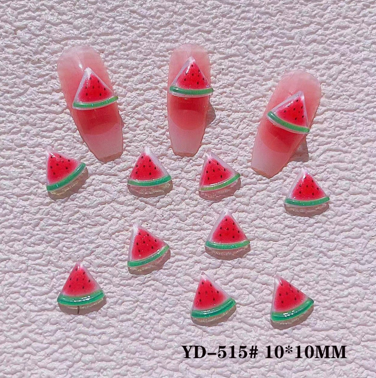 10MM x 10MM Translucent Watermelon Slice and Cherry Themed 3D Nail Art Charms