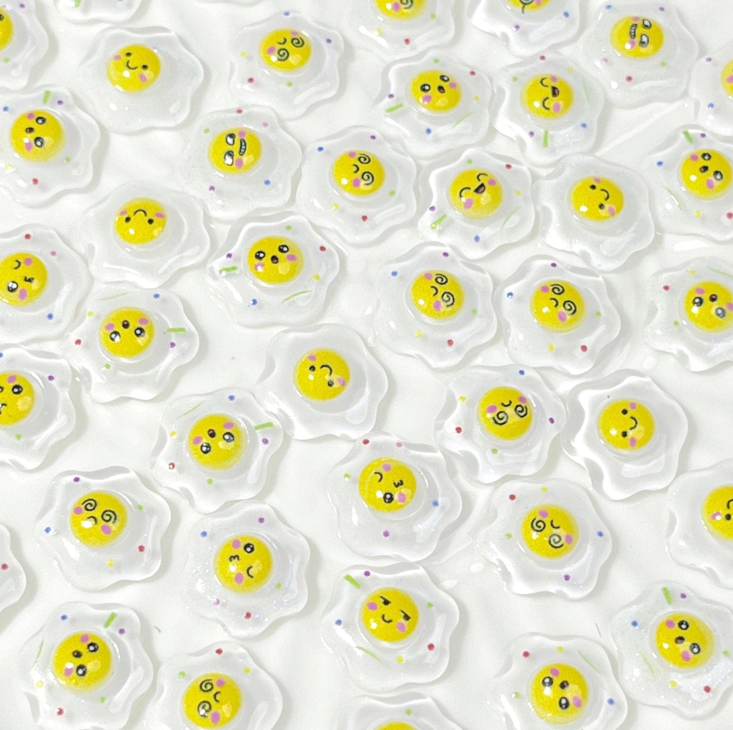11MM x 11MM Sunny Side Up Egg w/Funny Facial Expression, Nail Art Charms
