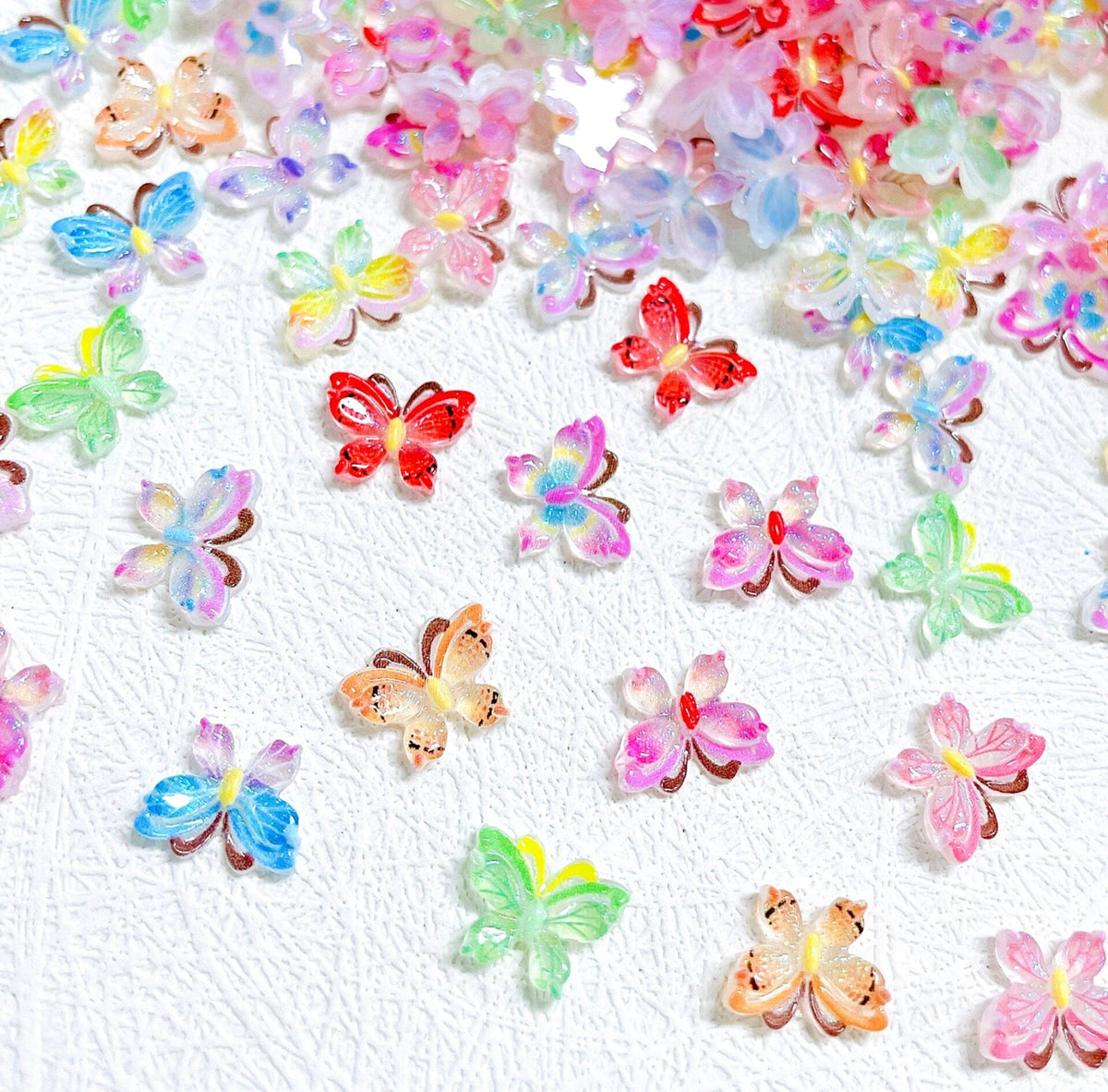 11MM x 8MM Mix Color Gradient Butterflies, Insect Nail Art Charms, Mini Cabochon