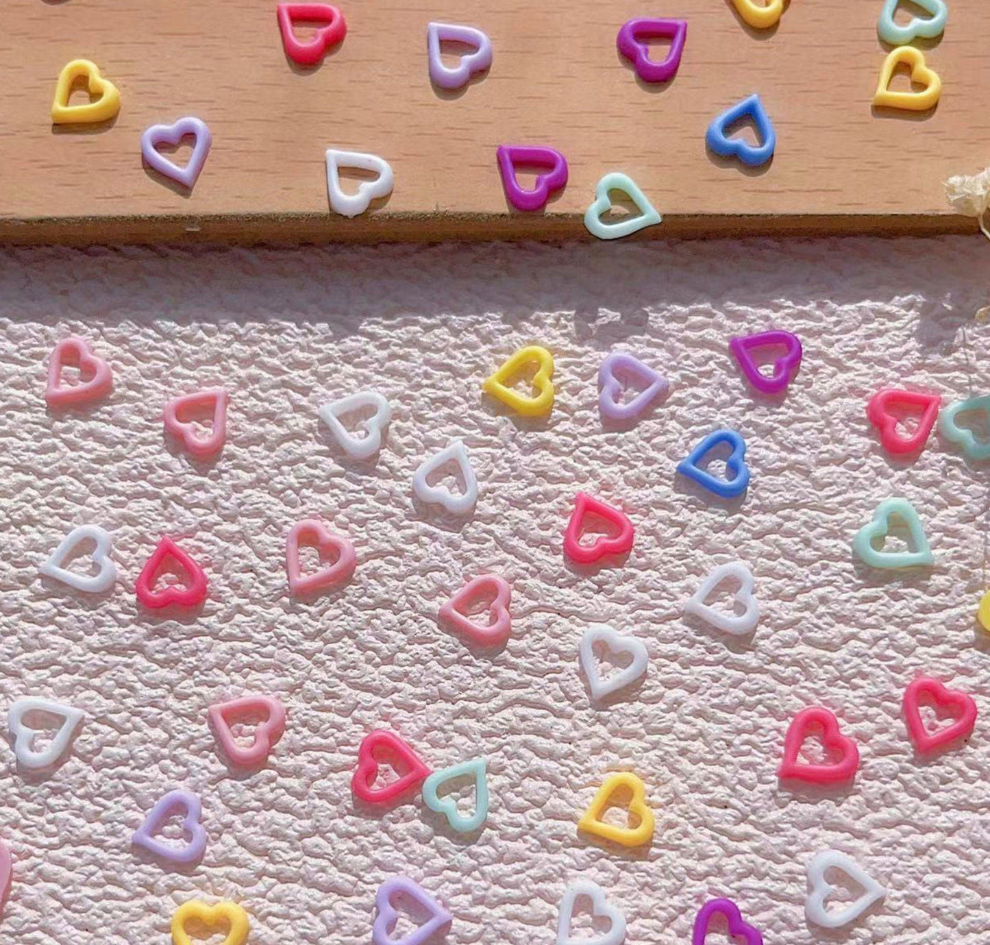 8MM x 8MM Mixed Color Heart Shaped Cutout Nail Art Charms, Mini Cabochon