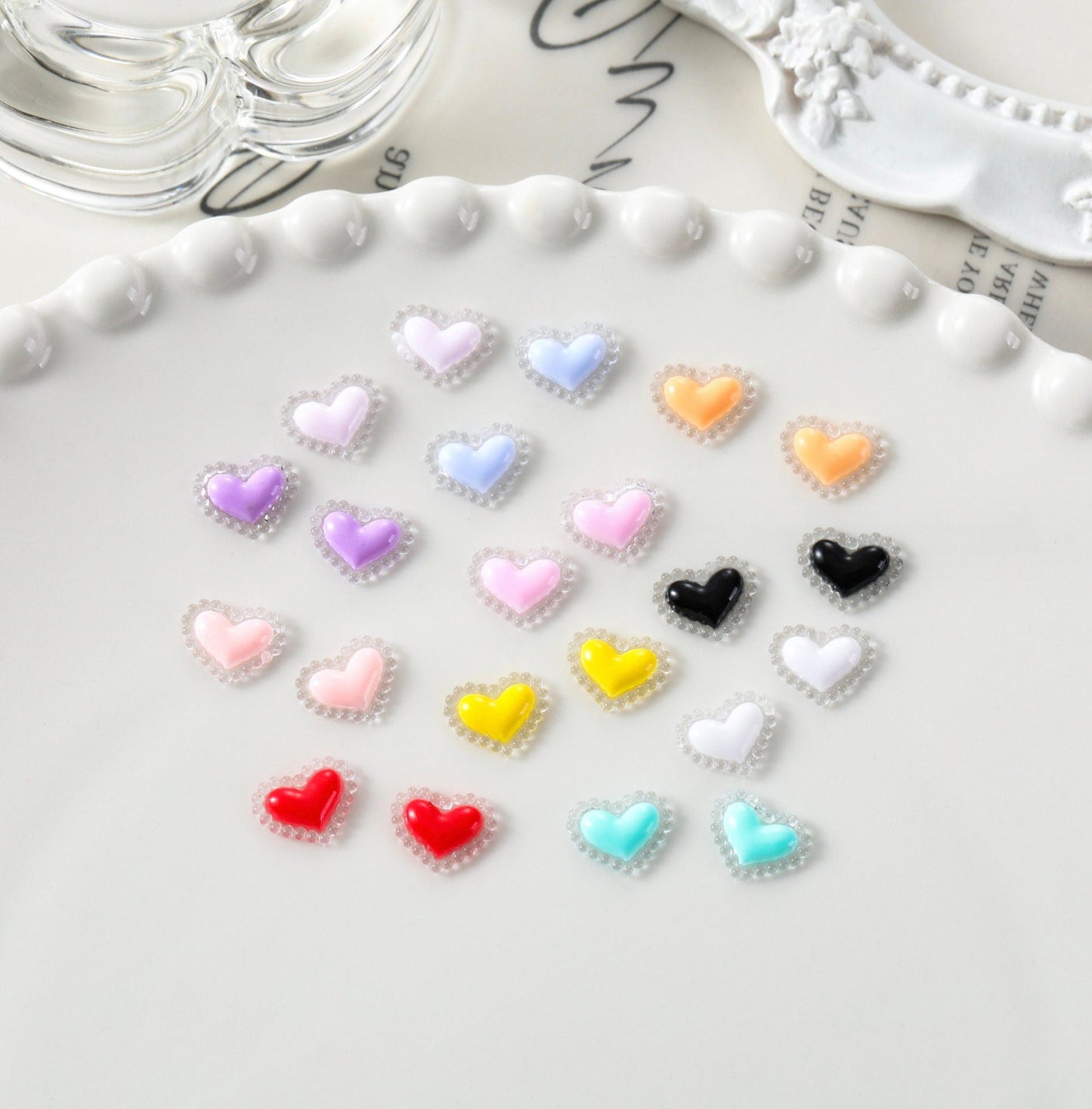 9MM x 11MM Ruffled Heart Mixed Colors 3D Nail Art Charms, Mini Cabochon