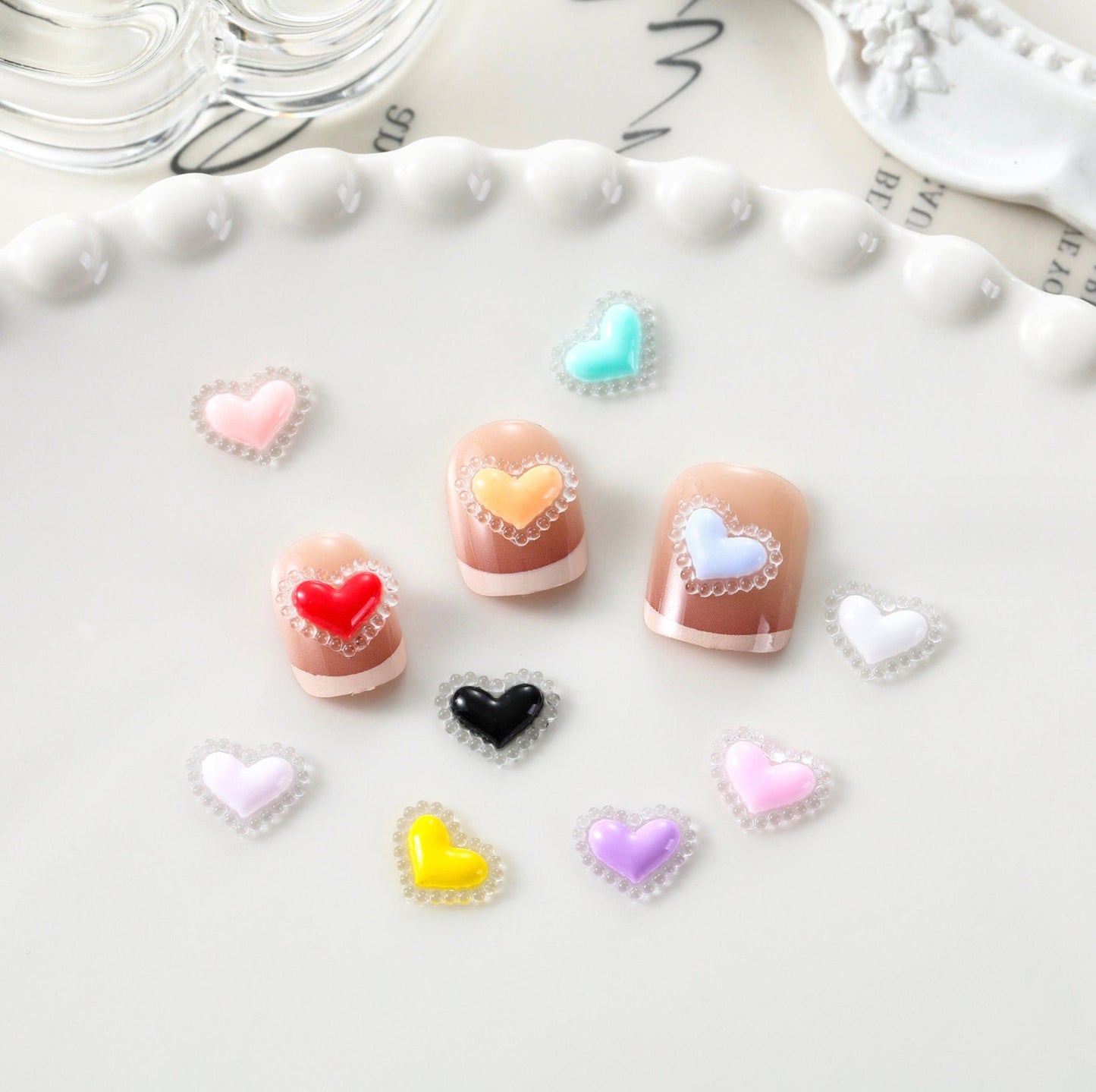 9MM x 11MM Ruffled Heart Mixed Colors 3D Nail Art Charms, Mini Cabochon