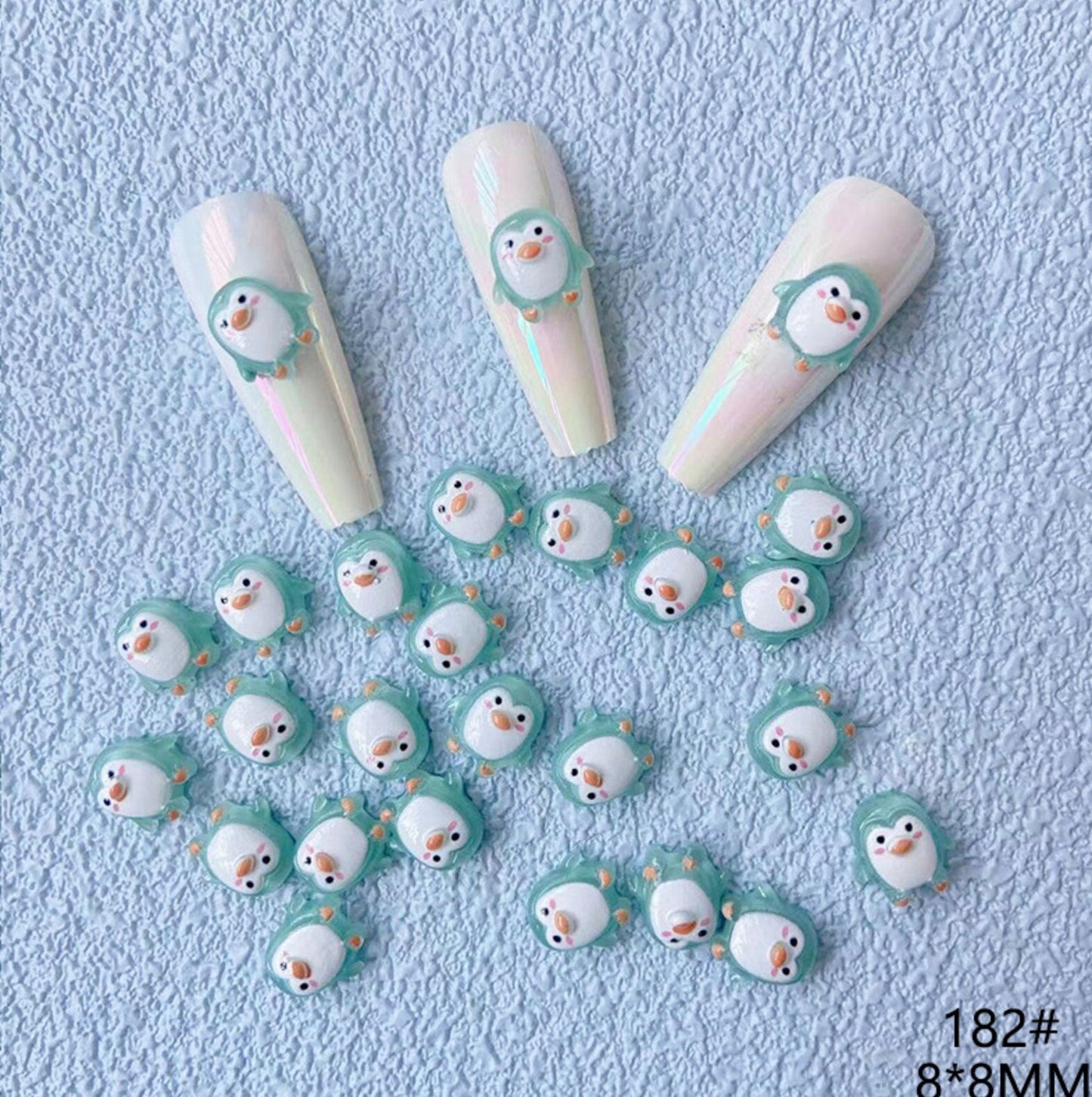 Black Penguin and Blue Penguin, Animal Nail Art Charm, Mini Cabochon (8mm x 9mm)