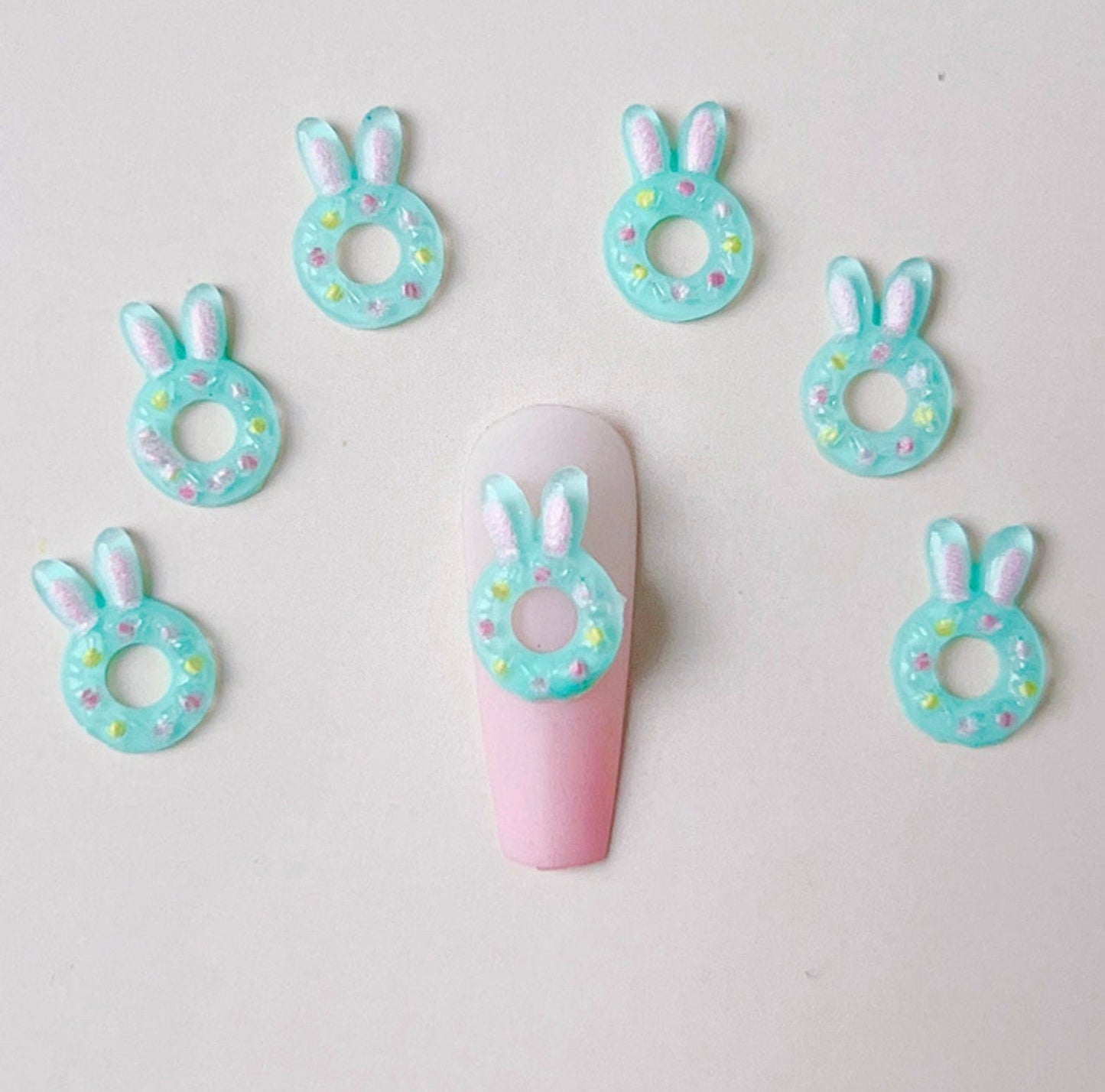 Cute 3D Bunny Donut Themed Nail Art Charms, Mini Cabochon