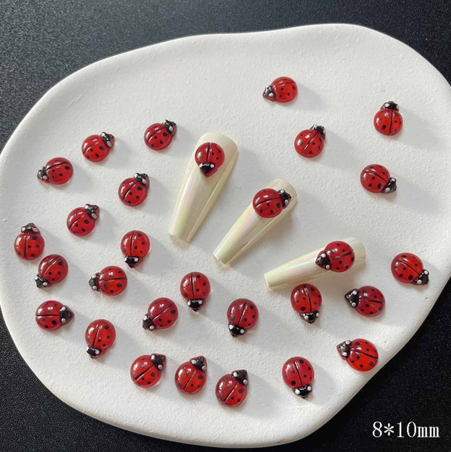 Cute Red Ladybug, Bug Themed 3D Nail Art Charms, Mini Cabochon (8mm x 10mm)