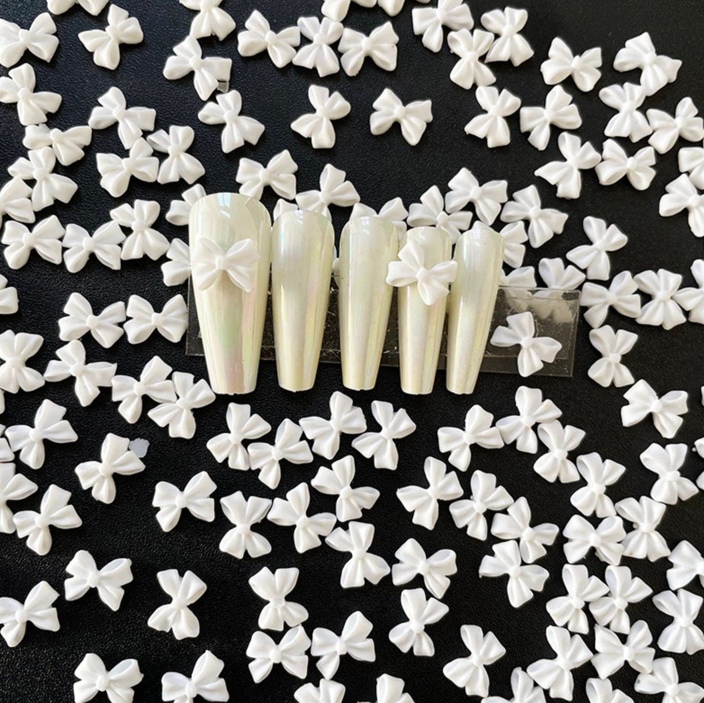 White Bow Themed Nail Art Charms, Mini Cabochon (8mm x 10mm)