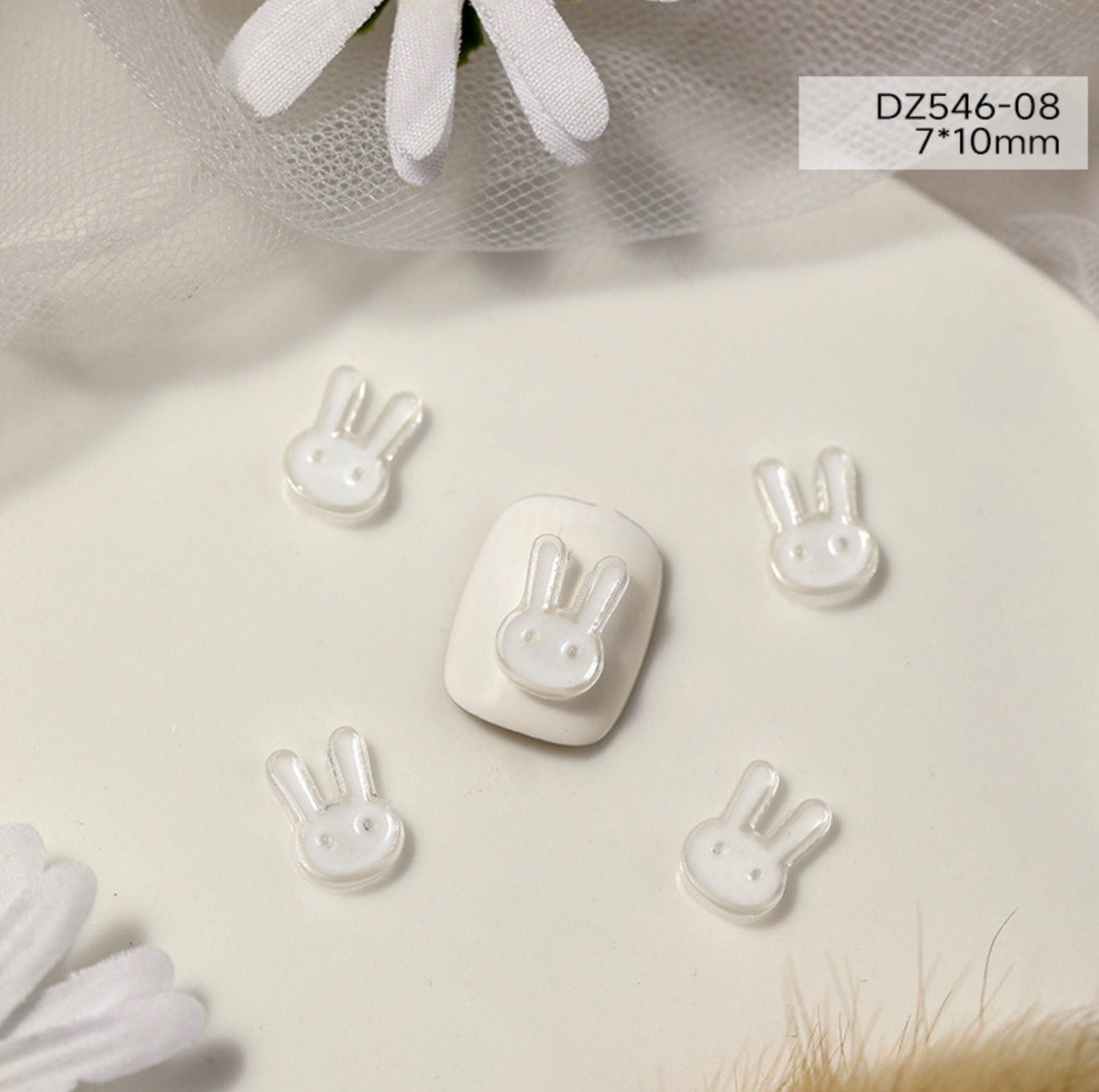 White Bunny, Rabbit, Animal Themed 3D Nail Art Charms, Mini Cabochon