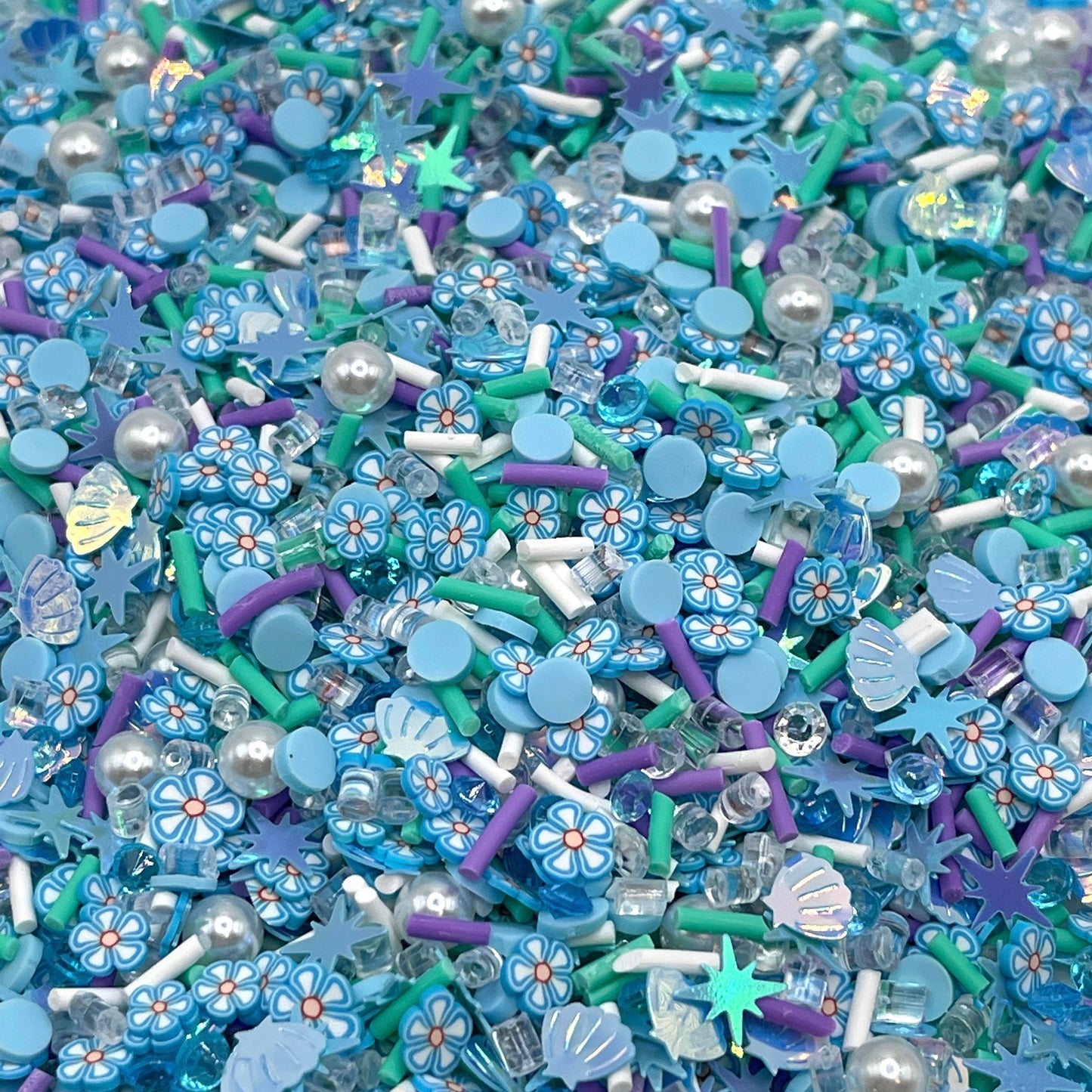 FAKE Blue Flower Rhinestone, Floral Polymer Clay Sprinkle (NOT EDIBLE) D6-06