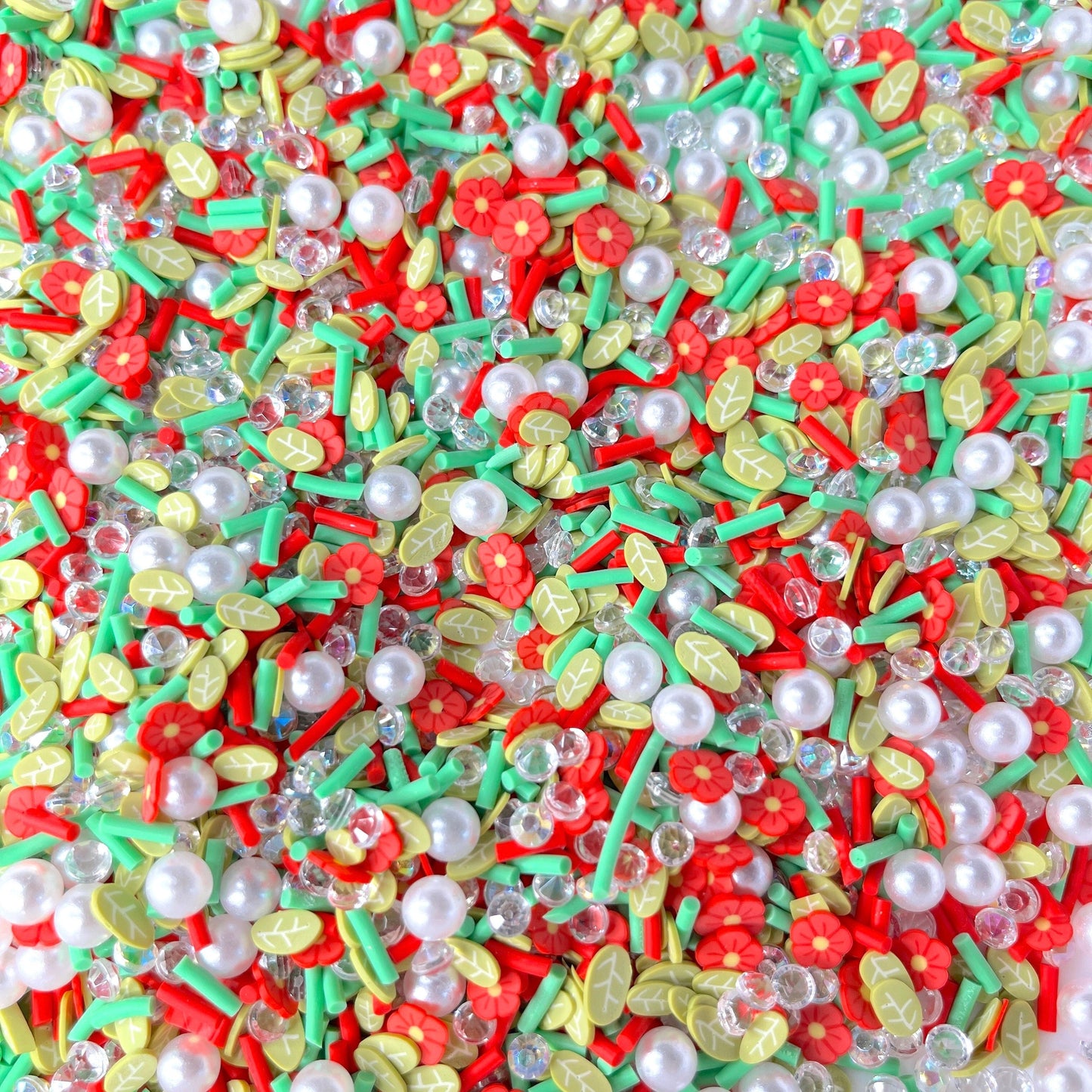 FAKE Red Tropical Flower, Floral Polymer Clay Sprinkle Mix (NOT EDIBLE) D44-22