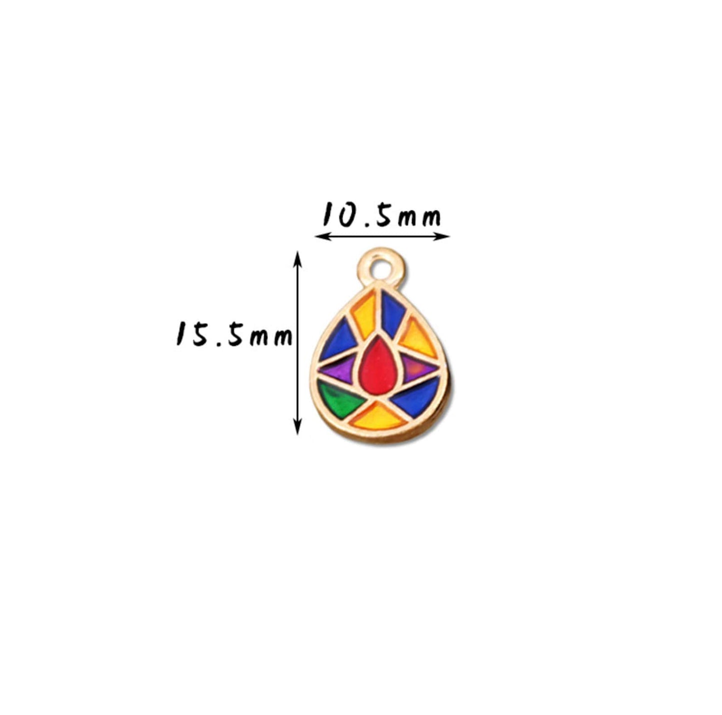 10MM Moon and Teardrop with Stained Glass Effect, Enamel Charm