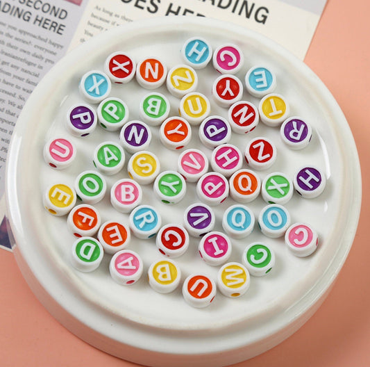 10MM x 5MM Flat Round Acrylic Letter Beads, Raised Letter (White, Black, Mixed)
