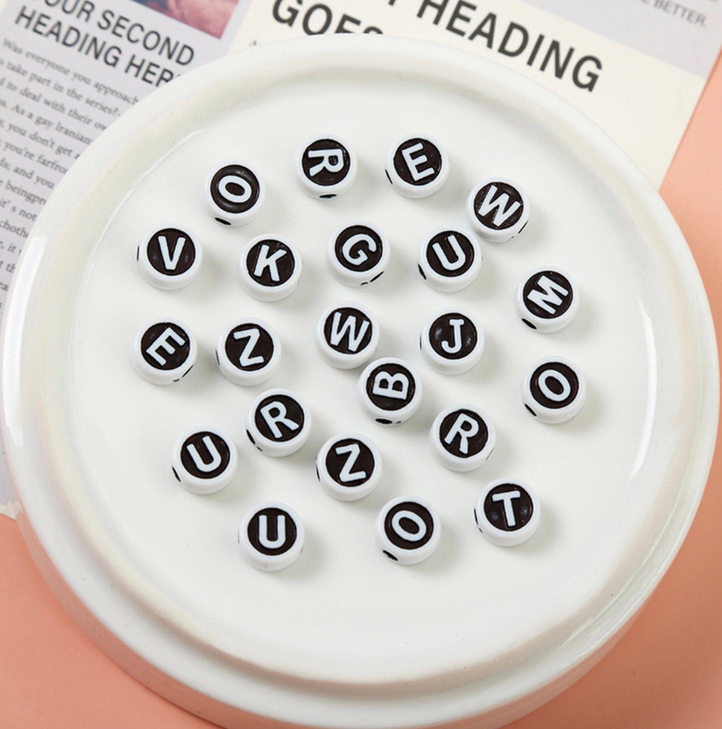 10MM x 5MM Flat Round Acrylic Letter Beads, Raised Letter (White, Black, Mixed)