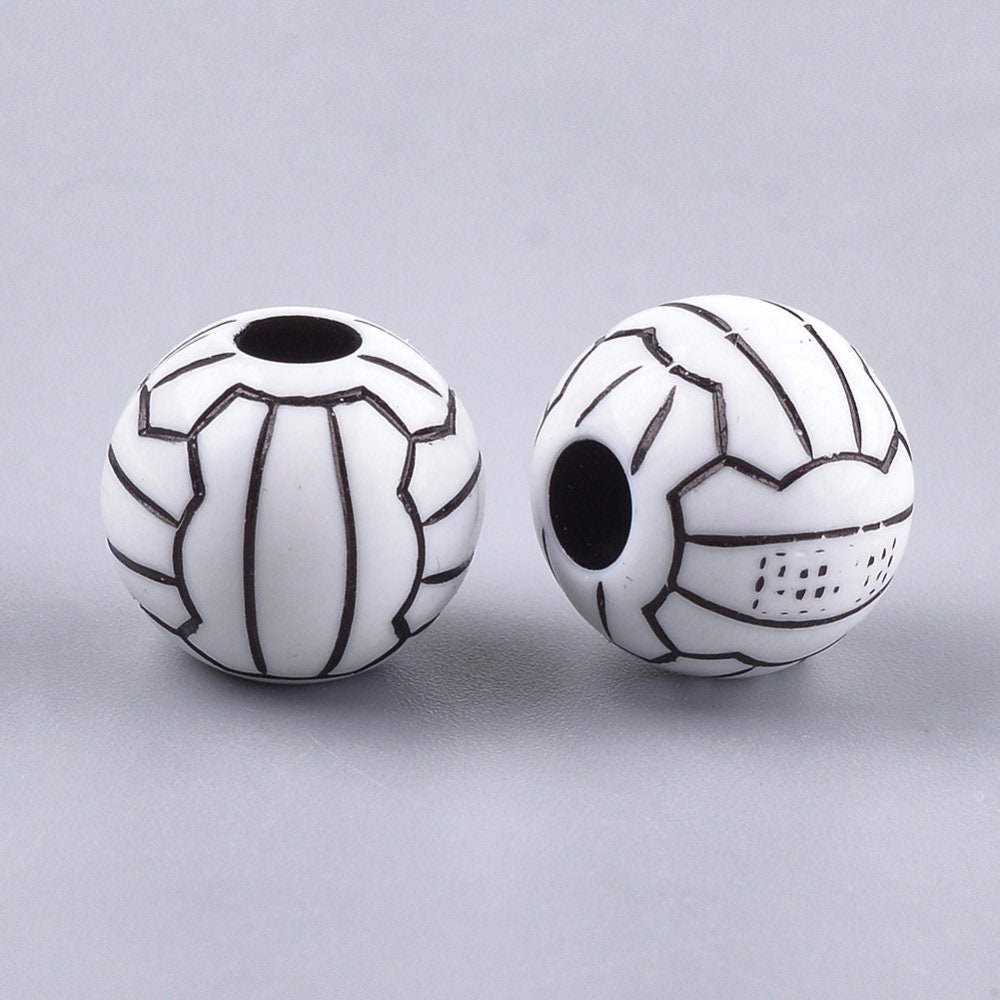 12MM Sports Themed Volleyball Acrylic Bead