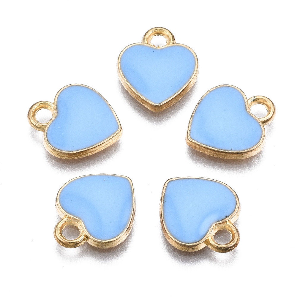 12MM Gold Plated Enamel Heart Charms (Multiple Colors)