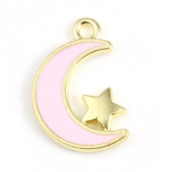 17MM Enamel Moon with Gold Star Charm