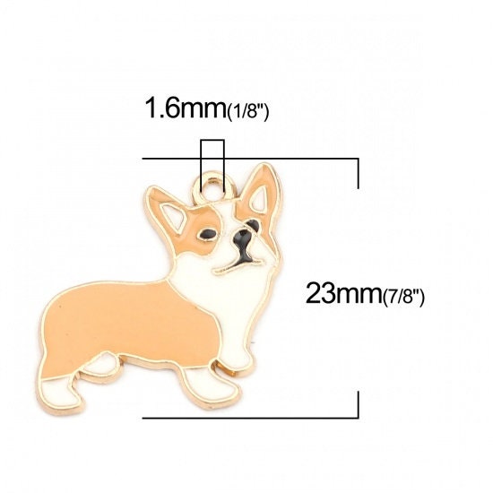 23MM Full Body Light Brown Corgi Themed Enamel Charm