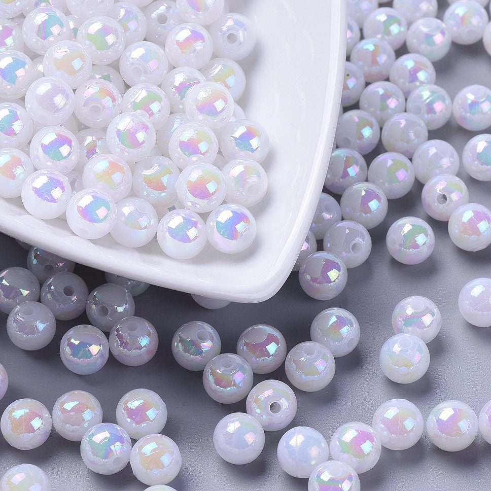 6MM/8MM AB Milky White Acrylic Iridescent Beads