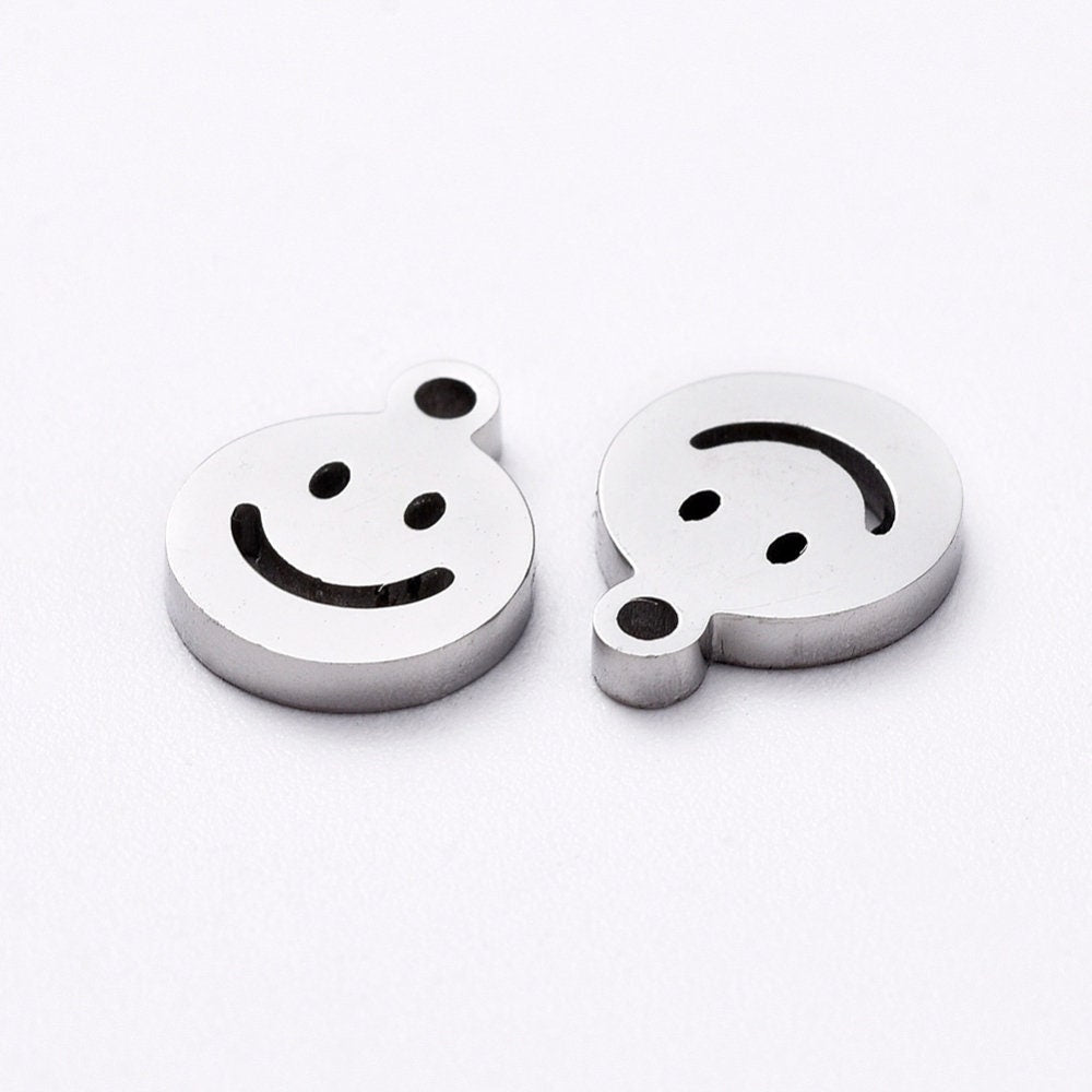 6MM Gold/Silver 304 Stainless Steel Happy Face Charm
