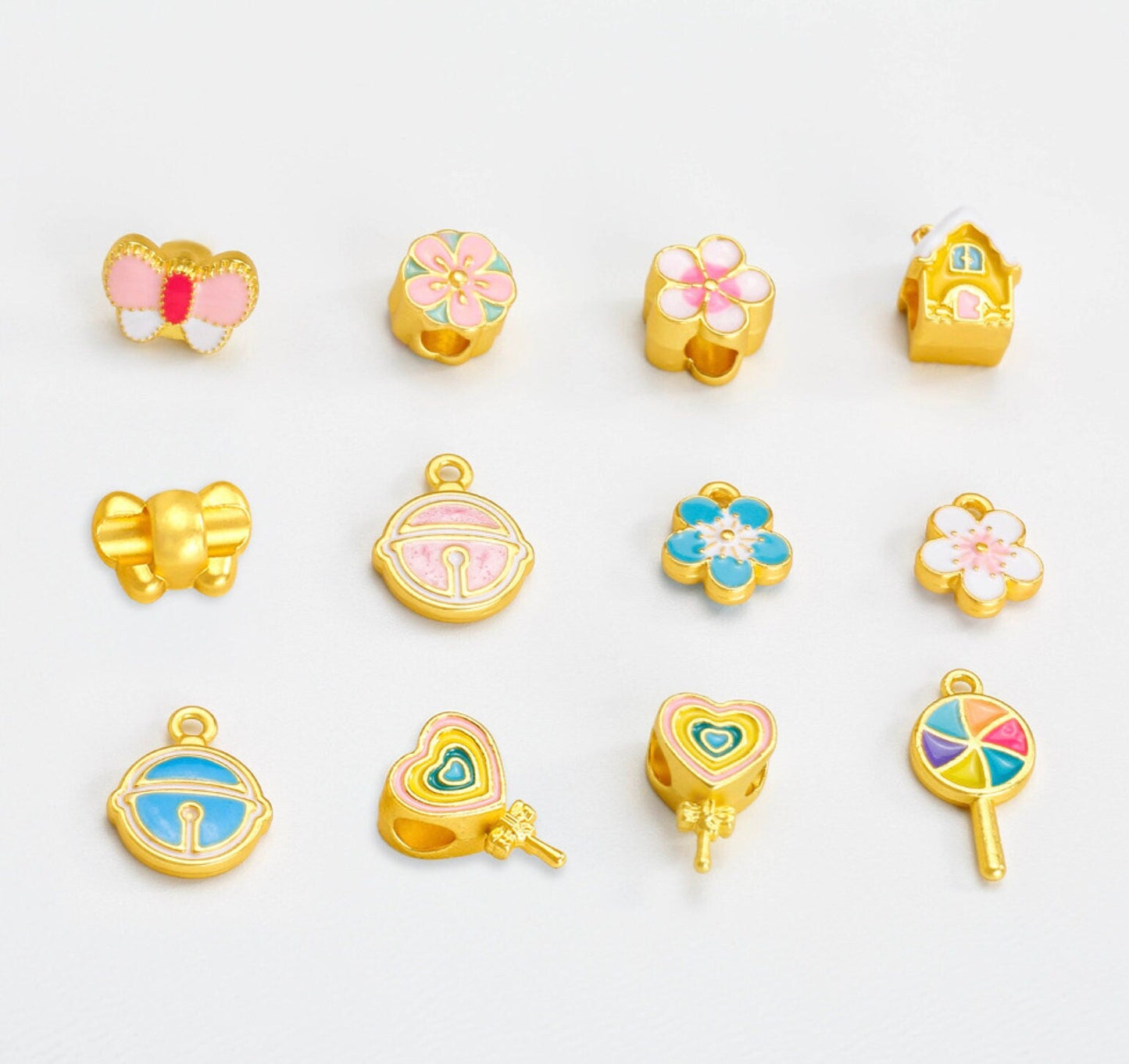 Alloy Bell, Flower, Bow and Lollipop, Spring Fling Themed Alloy Charms