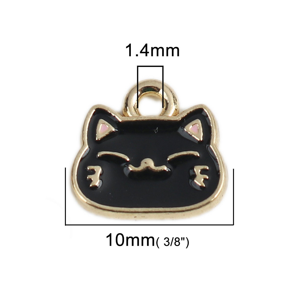 Black/White Cat Face Enamel Charm (10mm x 9mm)
