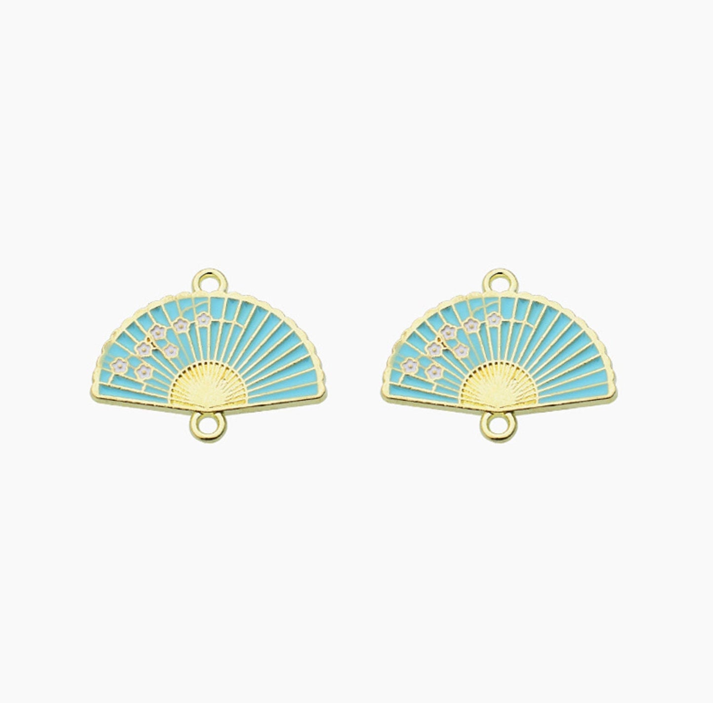 Cute Flower Themed Fan Enamel Bezel Connector Charm (20MM x 24MM)