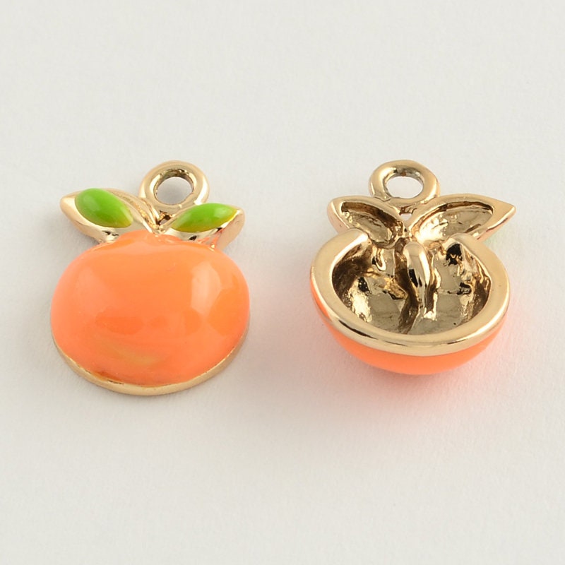 Cute Orange Enamel Charm (17x12x5mm, Hole: 2mm)