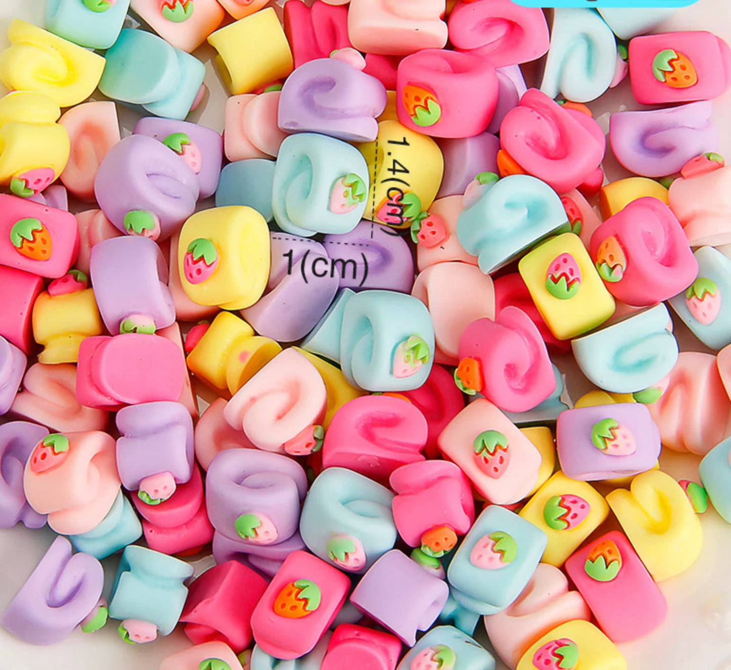 FAKE Strawberry Dessert Themed Cartoon Cabochons (Random Mix, 1.4CM x 1CM)