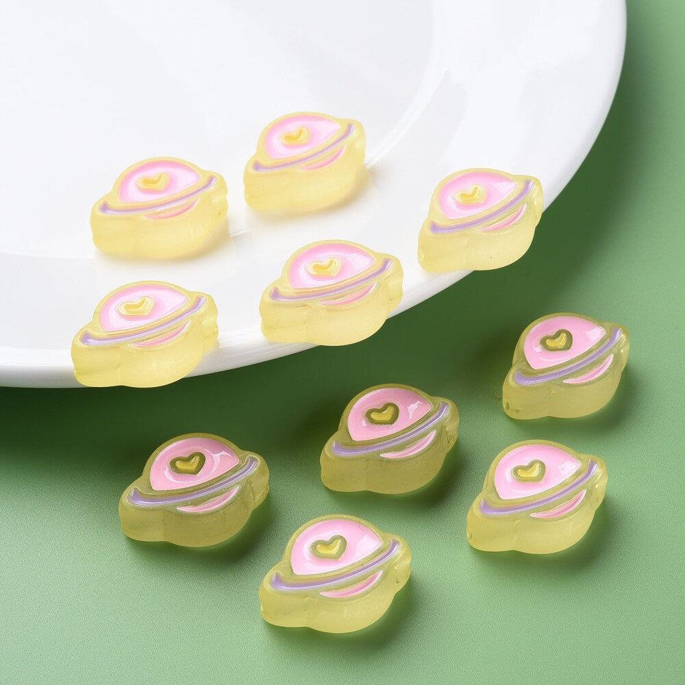 Chunky Frosted Purple, Pink, Yellow, White, Blue Planet Enamel Acrylic Bead