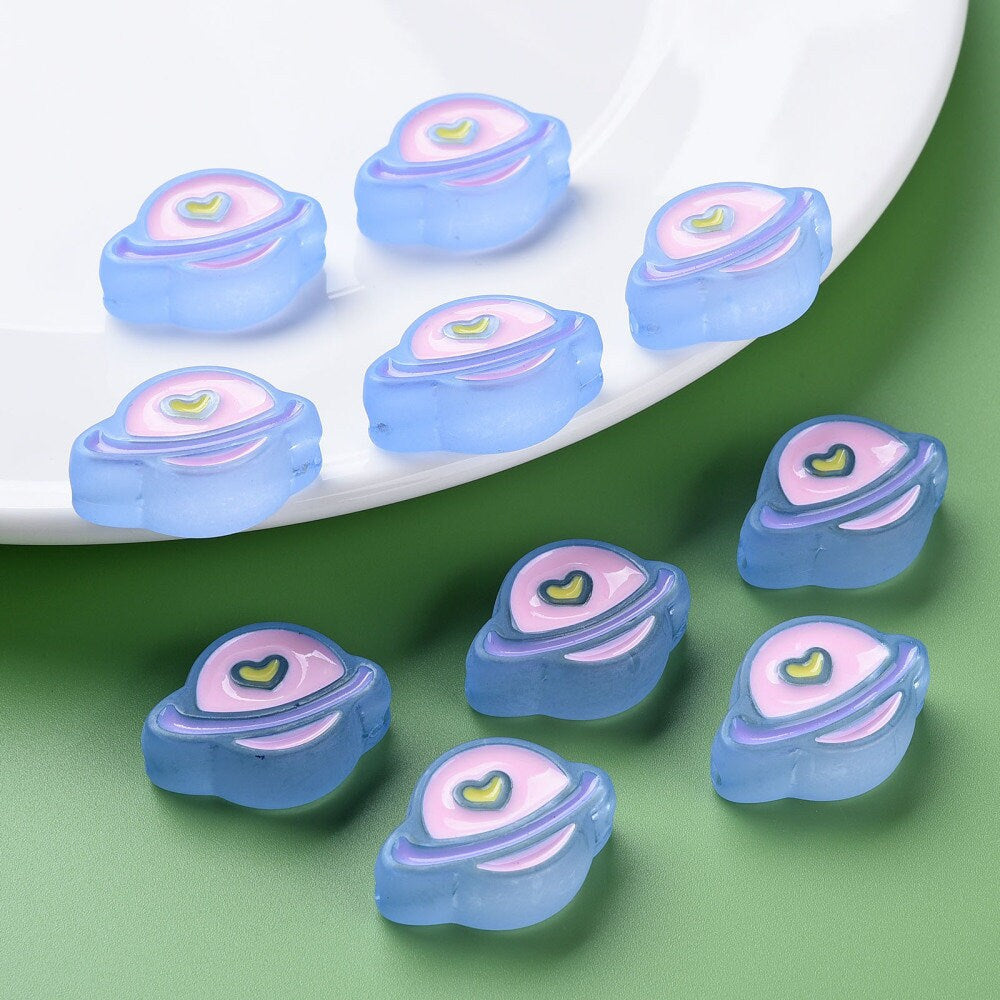 Chunky Frosted Purple, Pink, Yellow, White, Blue Planet Enamel Acrylic Bead