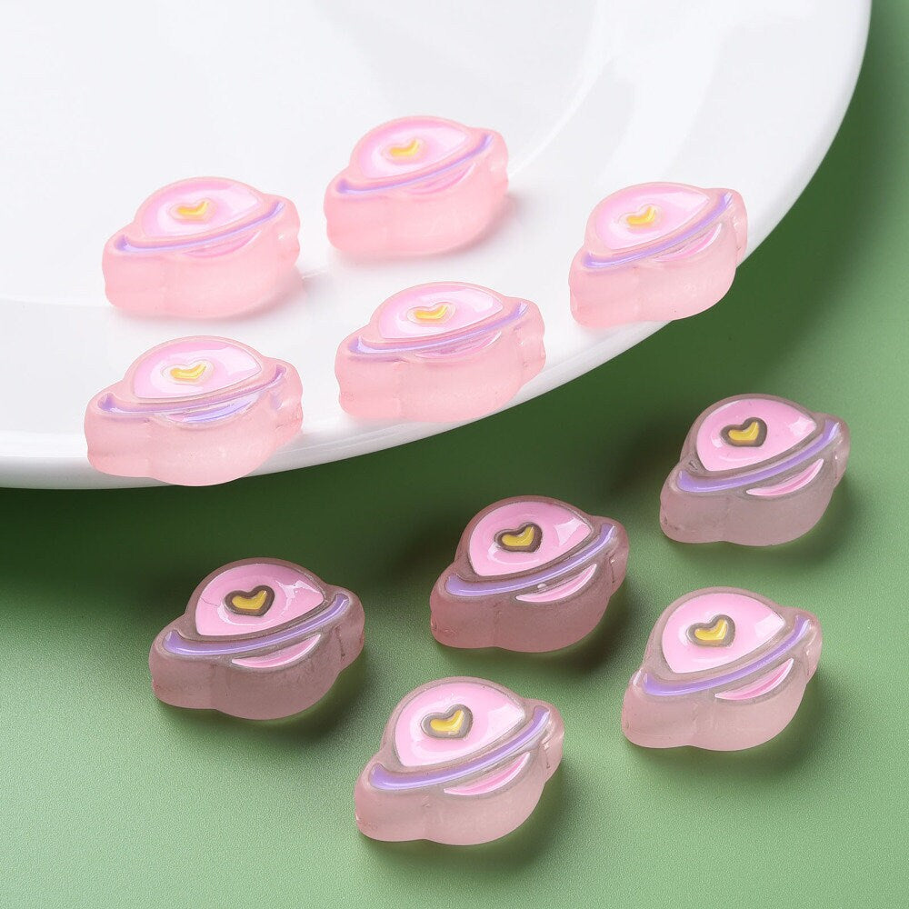 Chunky Frosted Purple, Pink, Yellow, White, Blue Planet Enamel Acrylic Bead