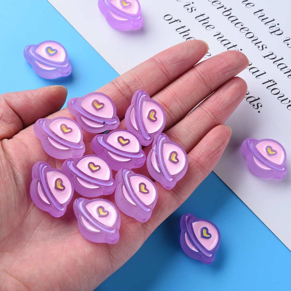Chunky Frosted Purple, Pink, Yellow, White, Blue Planet Enamel Acrylic Bead