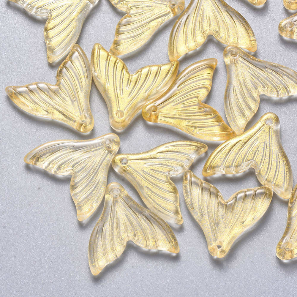 15MM Gold Glitter Mermaid Tail Colored Glass Charm