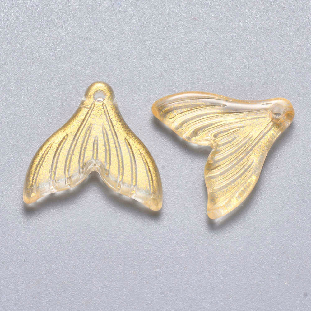 15MM Gold Glitter Mermaid Tail Colored Glass Charm