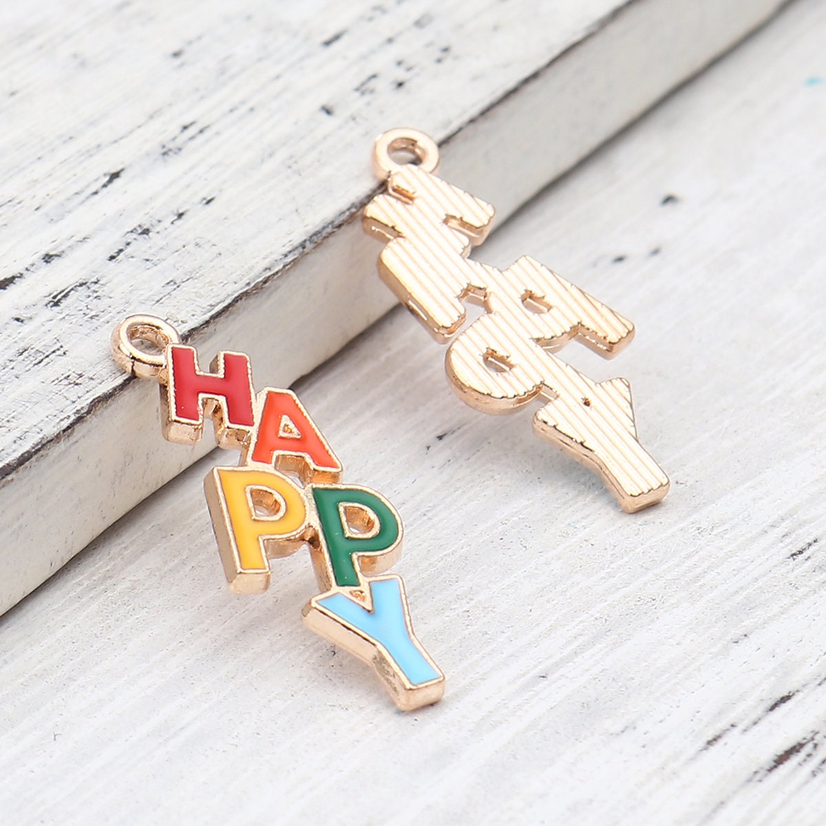 Happy Enamel Zinc Alloy Charm Oil Drop Style (29mm x11mm, Hole: 1.8mm)