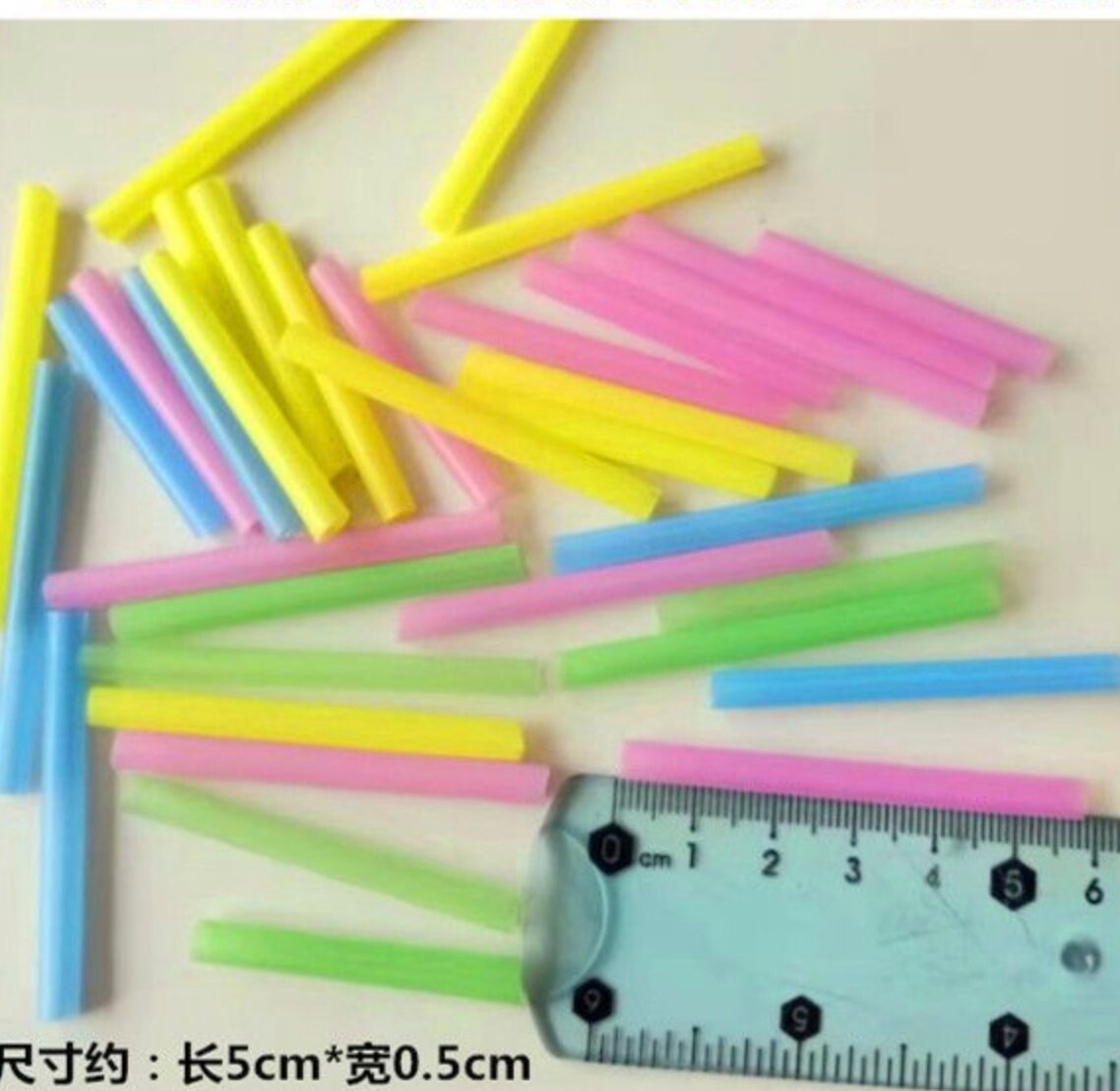 Miniature Plastic Straw, Food Themed Cabochons (5cm x 0.5cm)