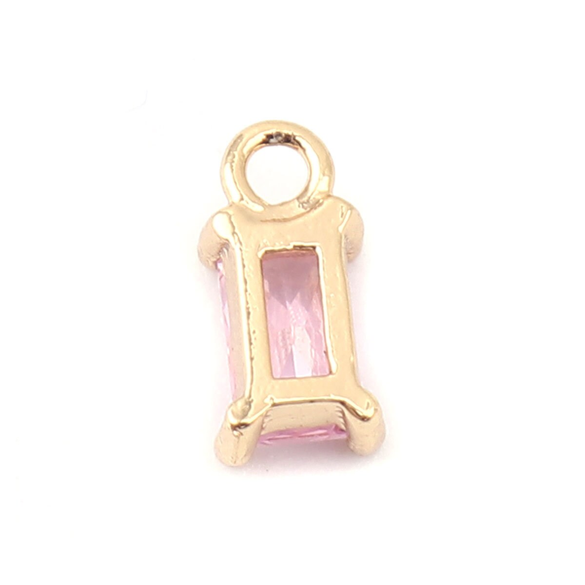 Pink Rectangle Cubic Zirconia 18K Gold Plated Charm (8MM x 4MM) Style Pendant
