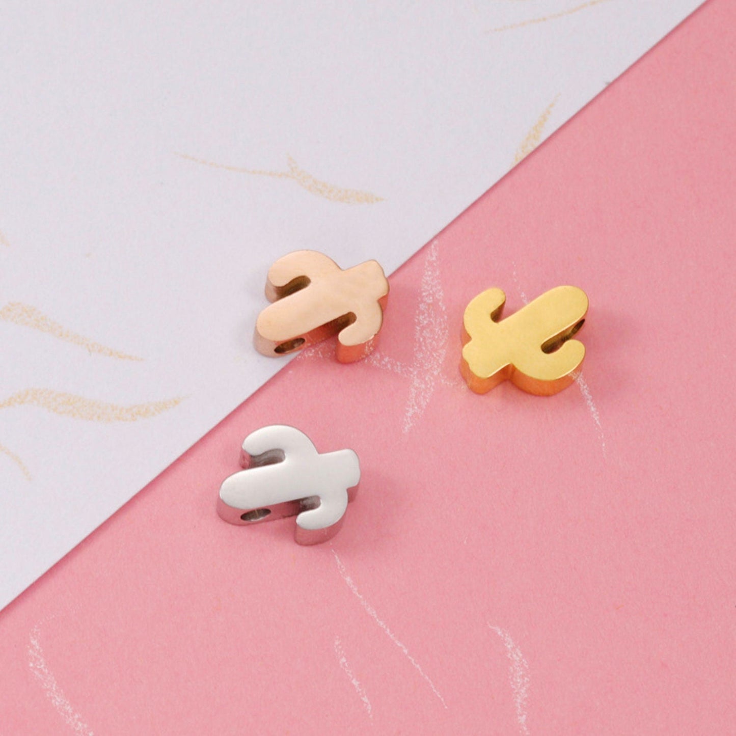 Silver, Gold, Rose Gold Stainless Steel Cactus Themed Charms