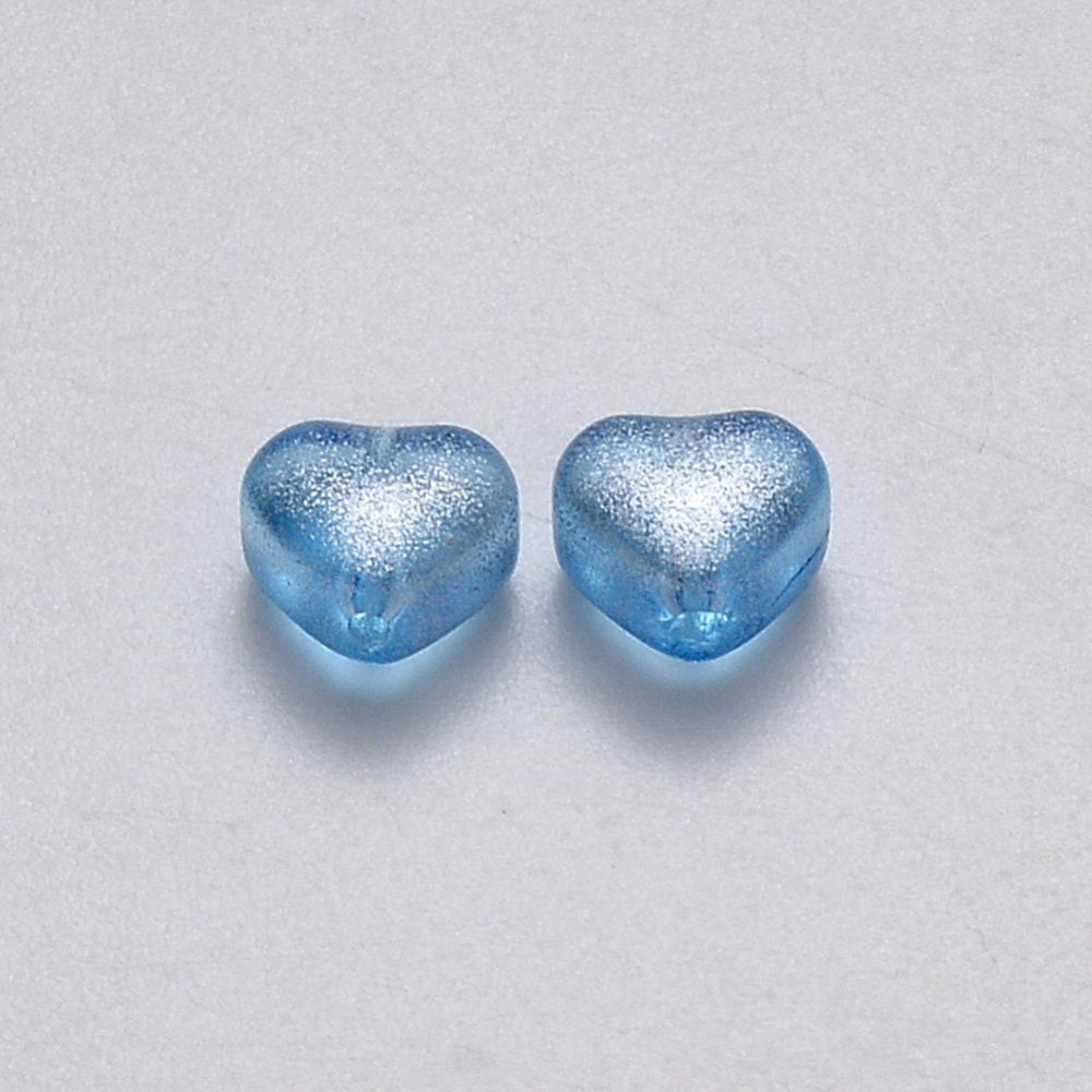 6MM Deep Sky Blue Colored Glass Heart Beads B02
