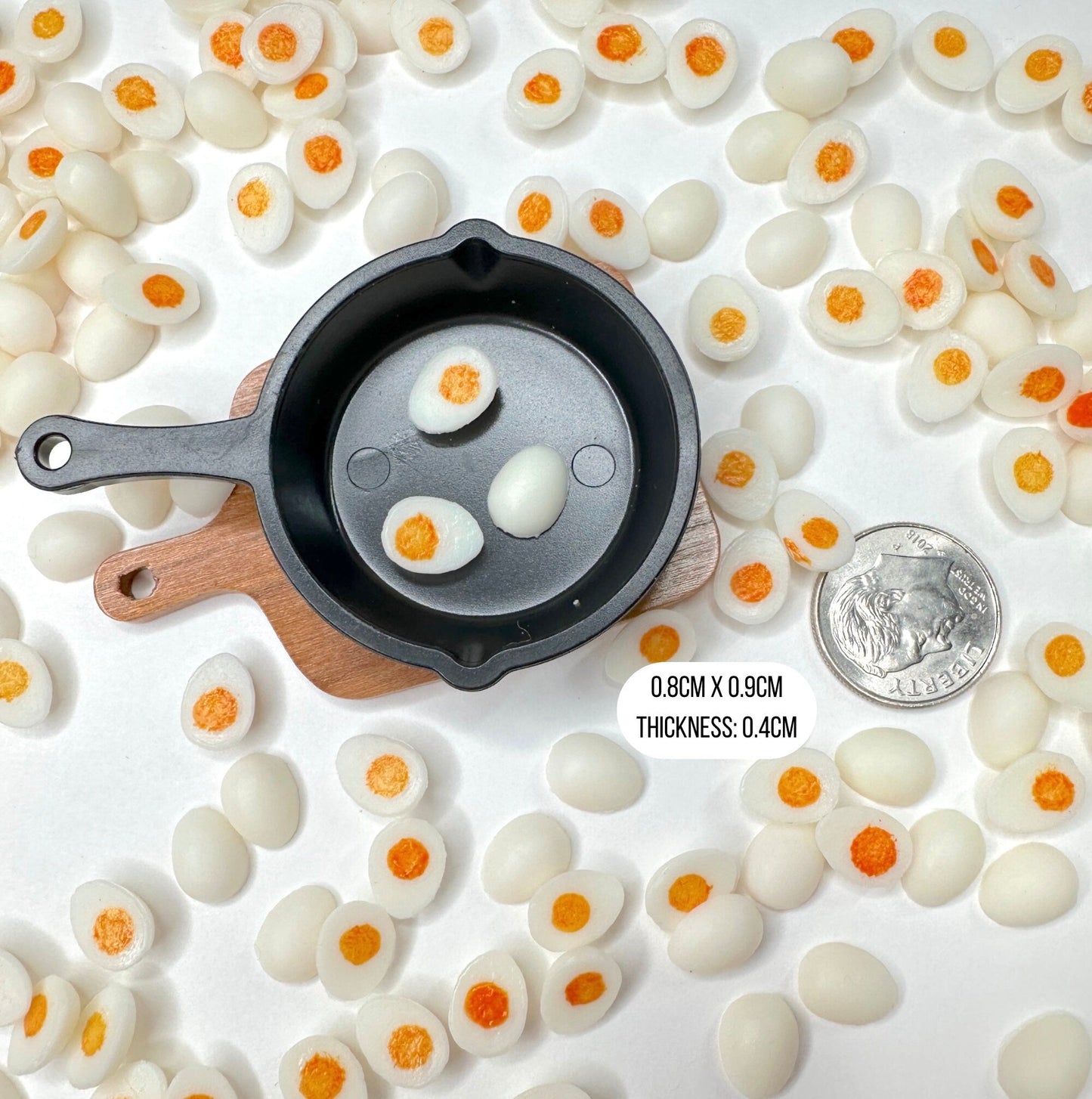 FAKE Tiny Sliced Hard Boiled Egg, Food Themed Cabochons (0.8cm x 0.9cm x 0.4cm)