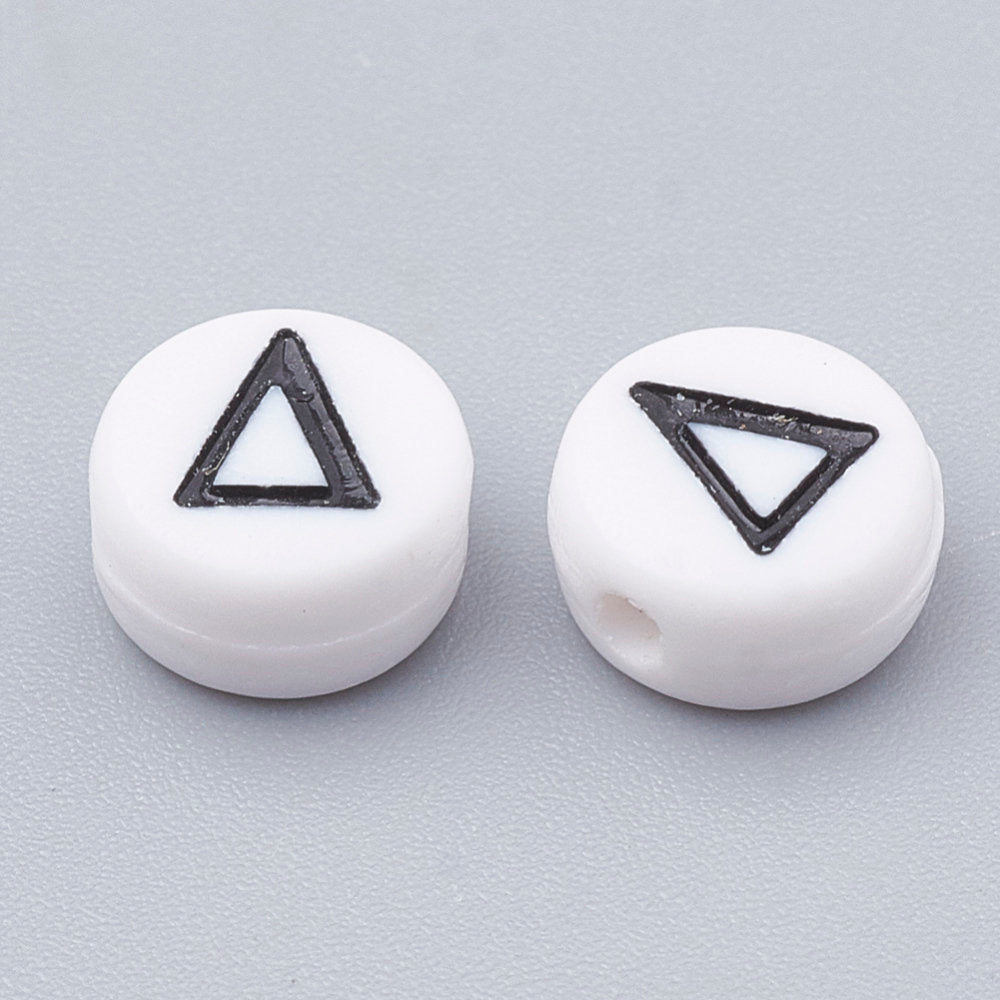 White Round Bead Black Greek Mixed Letter Acrylic Beads (4MM X 7MM)