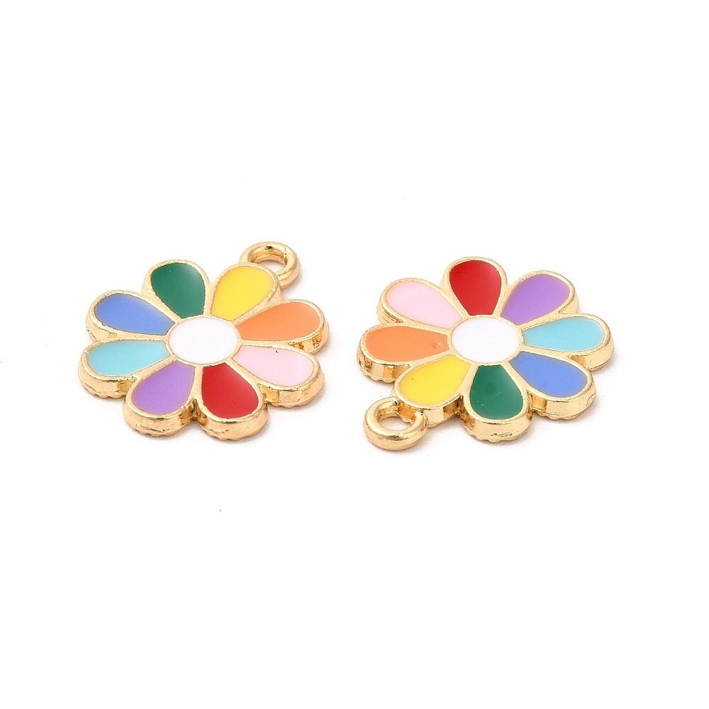 18.5MM x 16MM Rainbow Flower, Floral Themed Enamel Charm