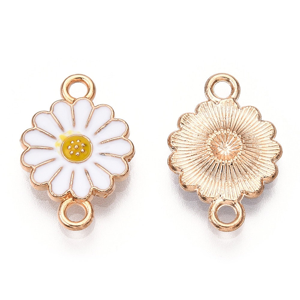 18MM x 12MM Yellow or White Daisy Flower Connector Link, Floral Enamel Charm