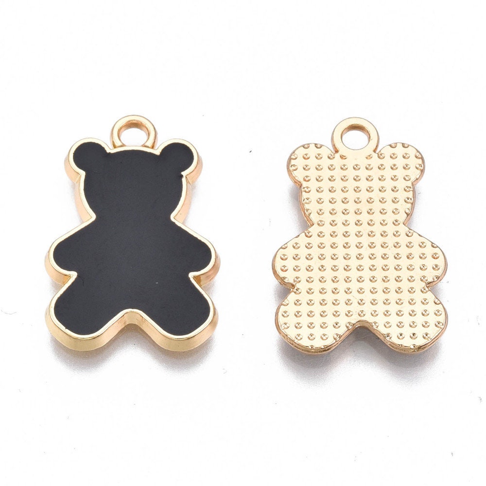 21MM x 14MM Black Bear Gold Rim Enamel Charm