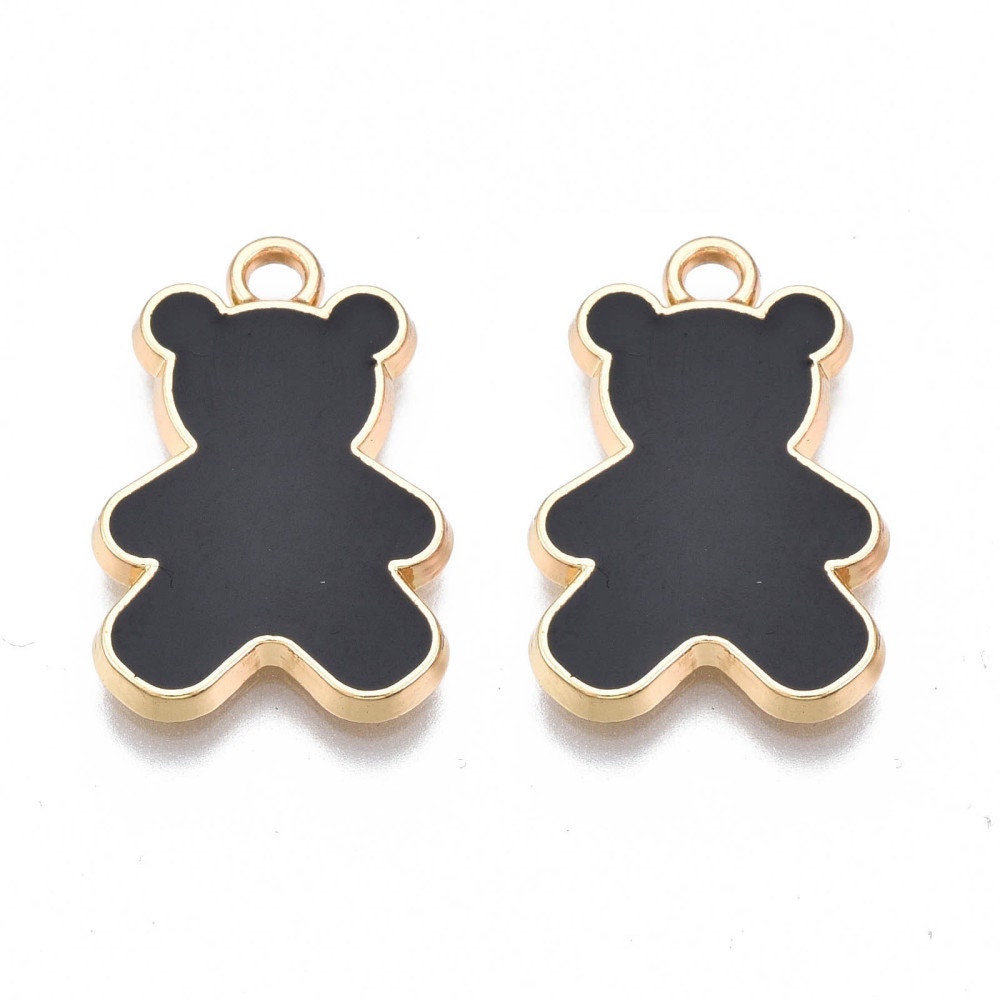 21MM x 14MM Black Bear Gold Rim Enamel Charm