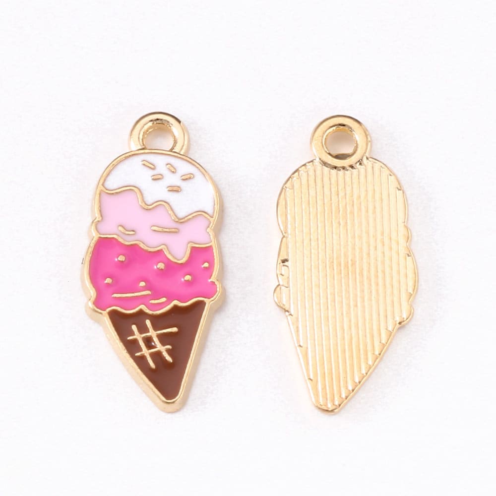 21MM x 9.5MM Ice Cream Cone, Dessert Themed Enamel Charm