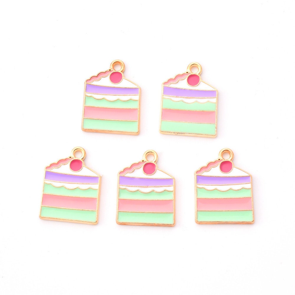 21MM x 16MM Pastel Cake Slice, Dessert Themed Enamel Charm