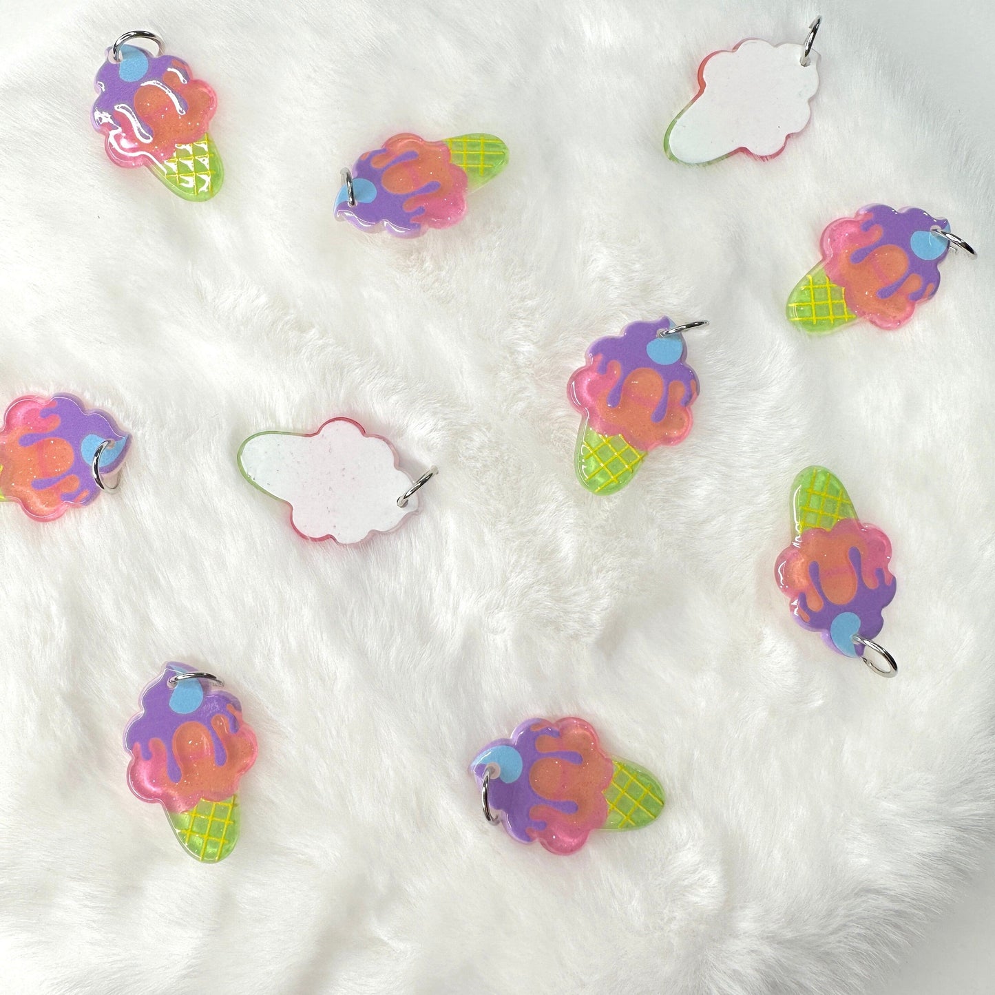 28MM x 20MM Acrylic Pastel Ice Cream Cone Charm with Ring